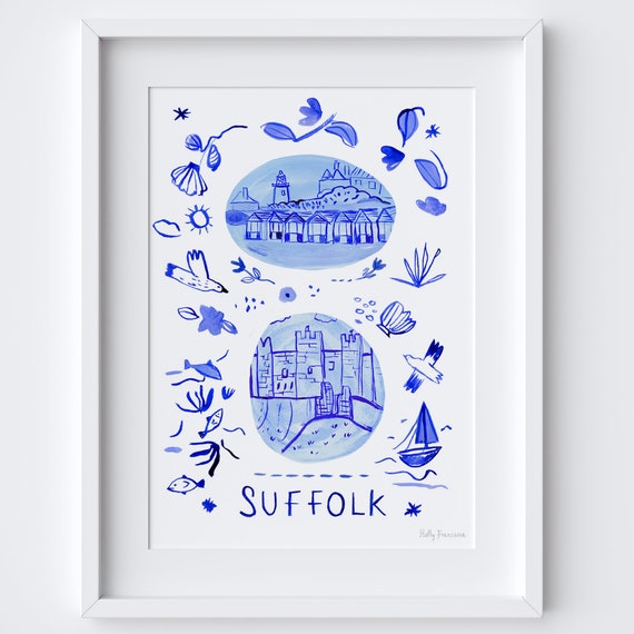 Suffolk Scene Blue Portuguese Azulejo Tiles Travel Poster