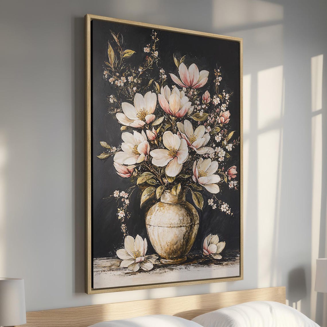 Magnolia Bouquet In Vase Dark Moody Botanical Floral Wall Art