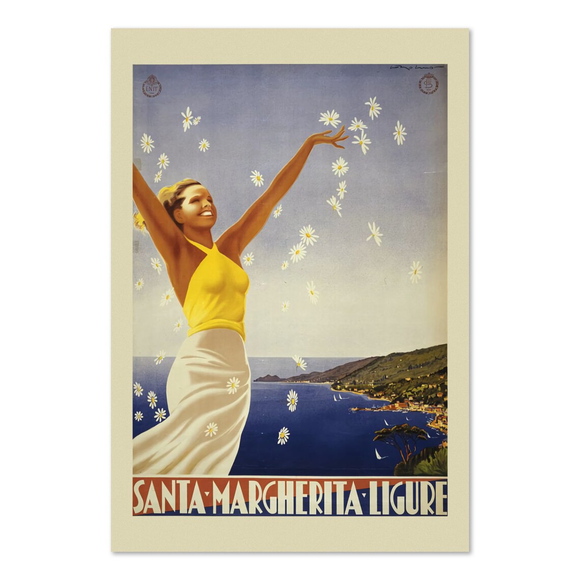 Santa Margherita Ligure Daisy Girl Italian Riviera Travel Poster
