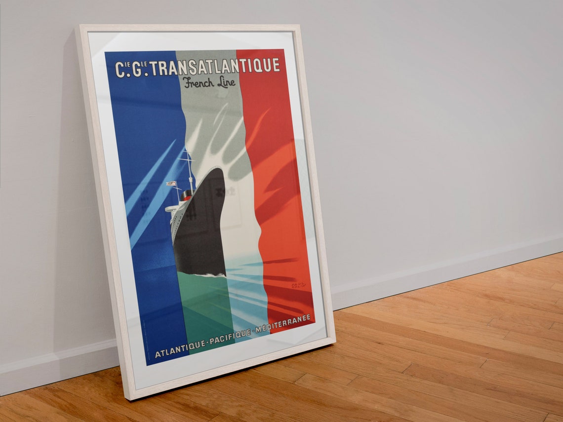 Cie Gle Transatlantique French Line Ocean Liner 1930s Ship Poster - Image 4