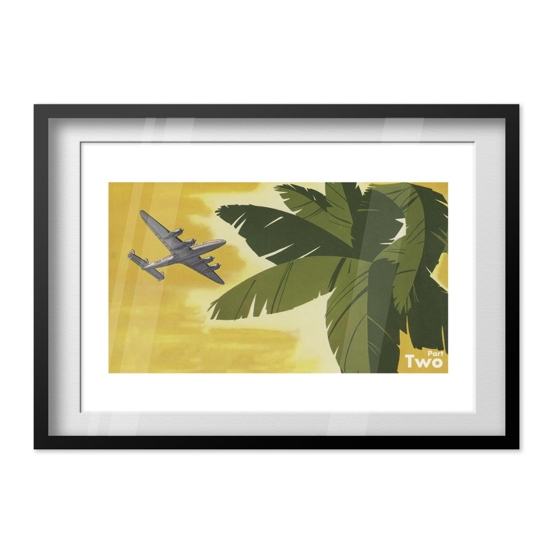 TWA Four Engine Airliner Over Palms in Golden Sky Vintage Print - Image 4