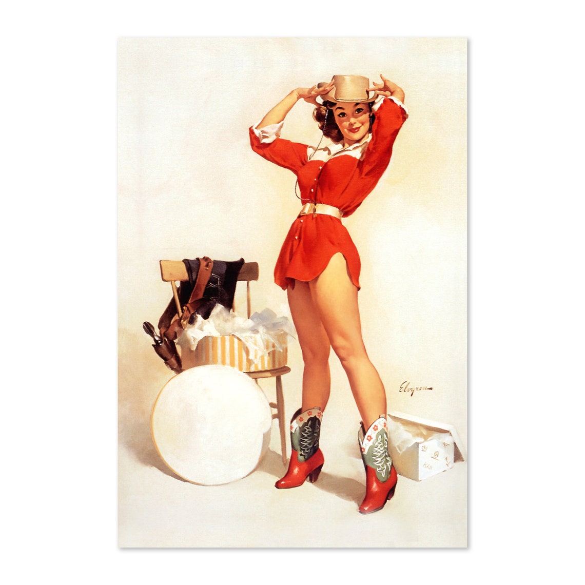 Gil Elvgren Something New Cowgirl Western Hat Boots Pin-Up Poster