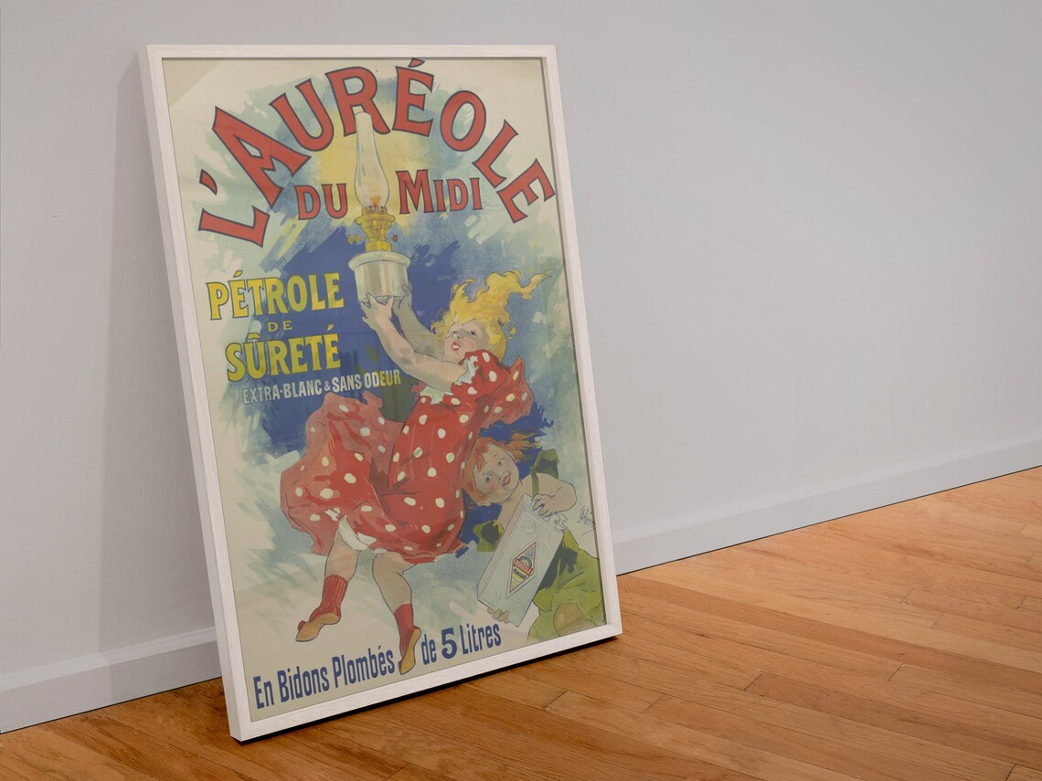 L Aureole Du Midi Cheret Oil Lamp Girl Vintage French Poster - Image 4