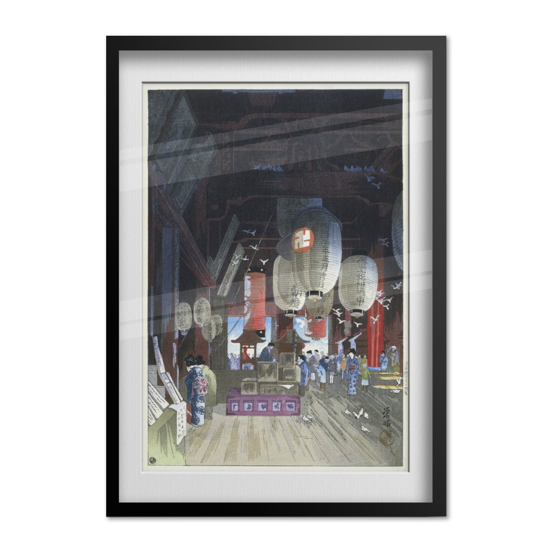 Narazaki Eisho Asakusa Kannon Temple Interior 1932 Japanese Poster - Image 4