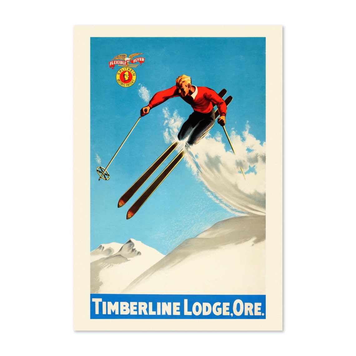 Timberline Lodge Oregon Flexible Flyer Ski Jump Vintage Poster