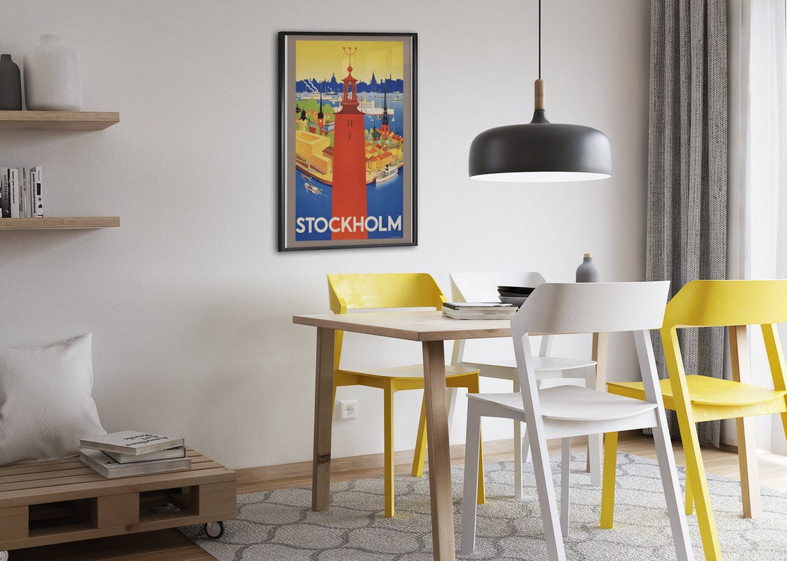 Stockholm Sweden Vintage Travel Poster City Hall Harbor View - Image 2