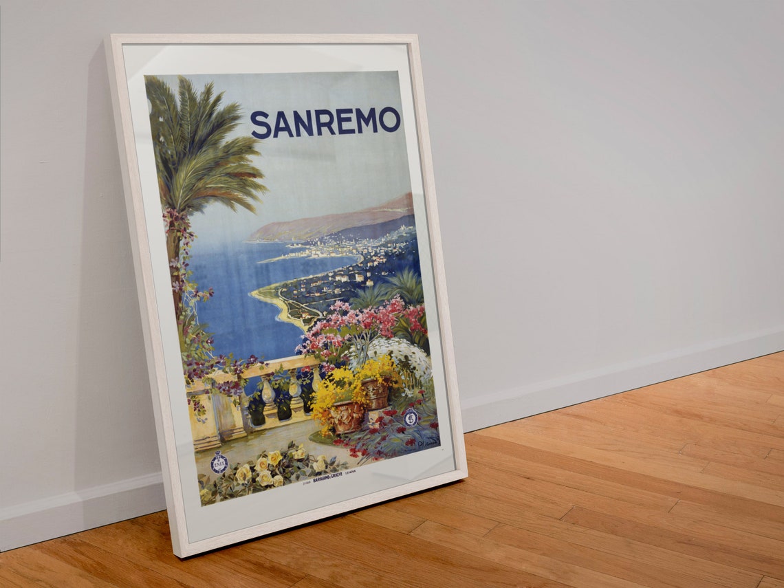 Sanremo Italy Floral Bay Terrace Classic Vintage Travel Poster - Image 4