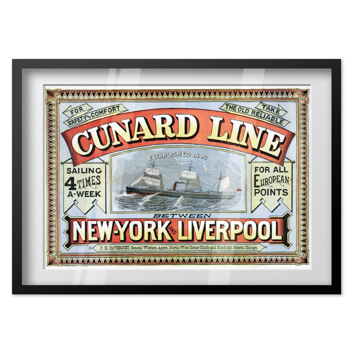 Cunard Line New York Liverpool Vintage Steamship Travel Poster - Image 4