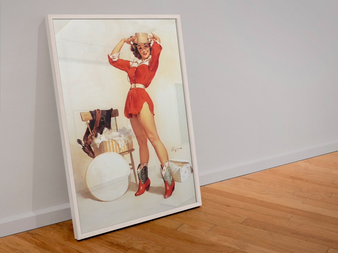 Gil Elvgren Something New Cowgirl Western Hat Boots Pin-Up Poster - Image 4