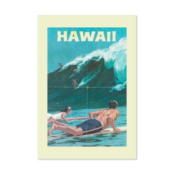 1950s Hawaii Surfing Vintage Style Travel Poster Classic Collection Art Print For Gifts And Wall Art Dcor