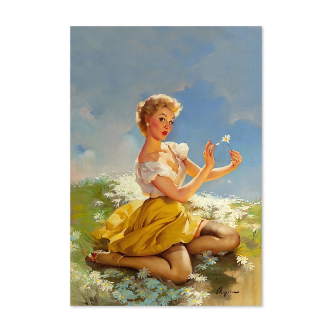 Gil Elvgren Daisies Are Telling Flower Girl 1950s Pinup Poster