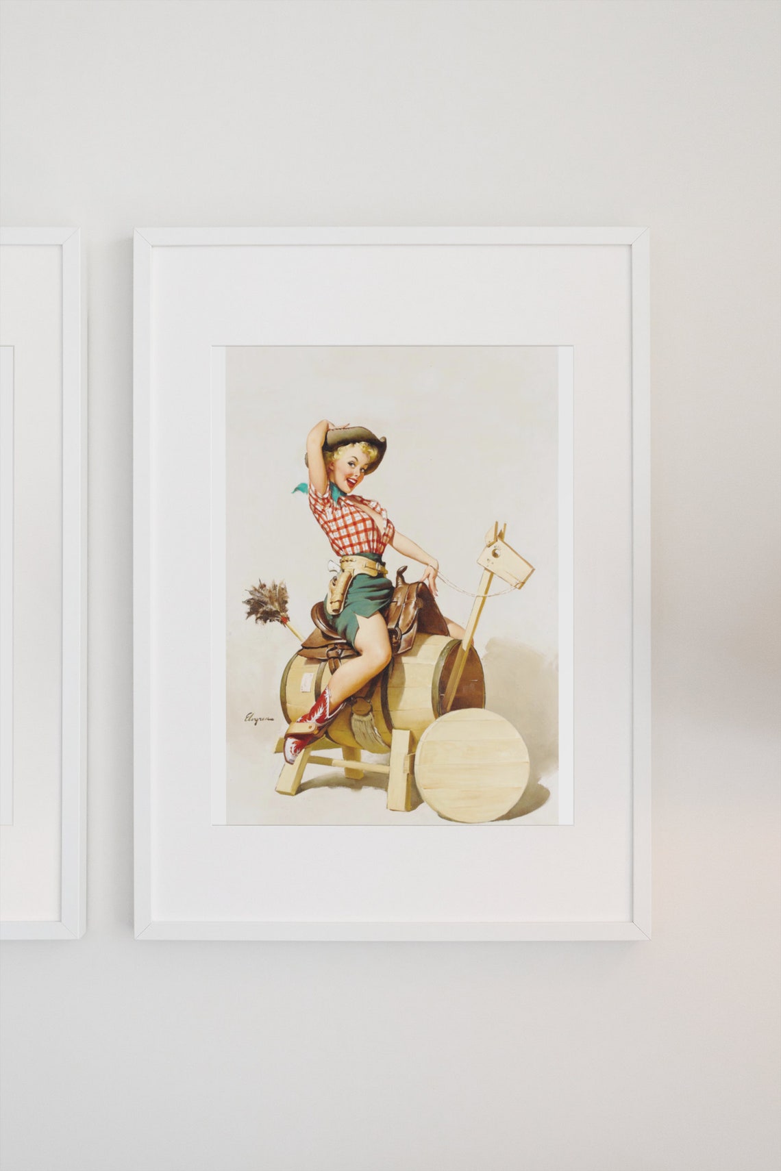 Elvgren Cowgirl on a Toy Horse Classic American Pin Up Poster - Image 3