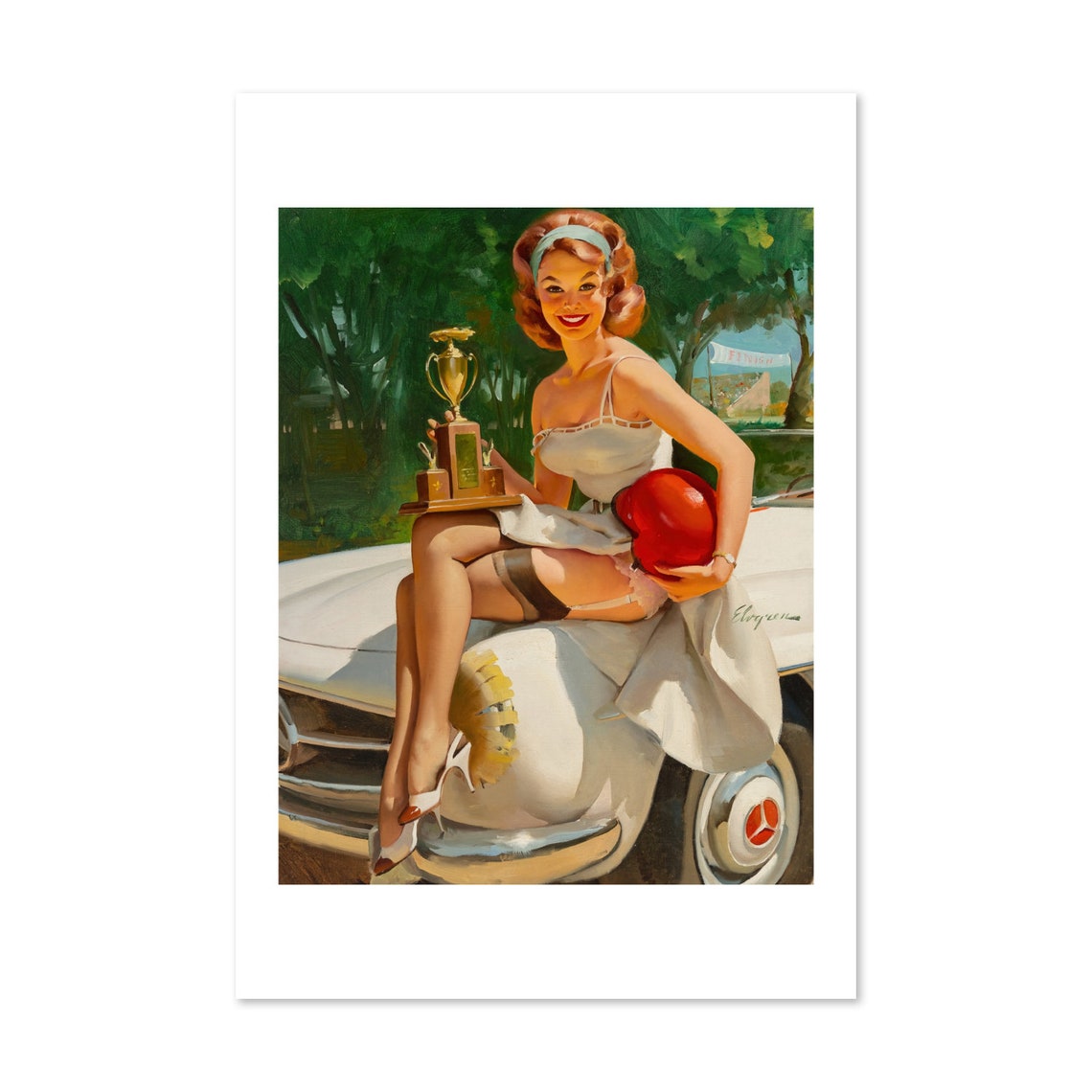 Gil Elvgren A Winner Vintage 1960s Trophy Girl Car Racing Poster