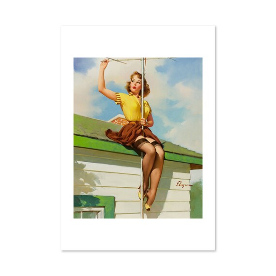 Gil Elvgren On The House 1958 Rooftop Antenna Pinup Art Poster
