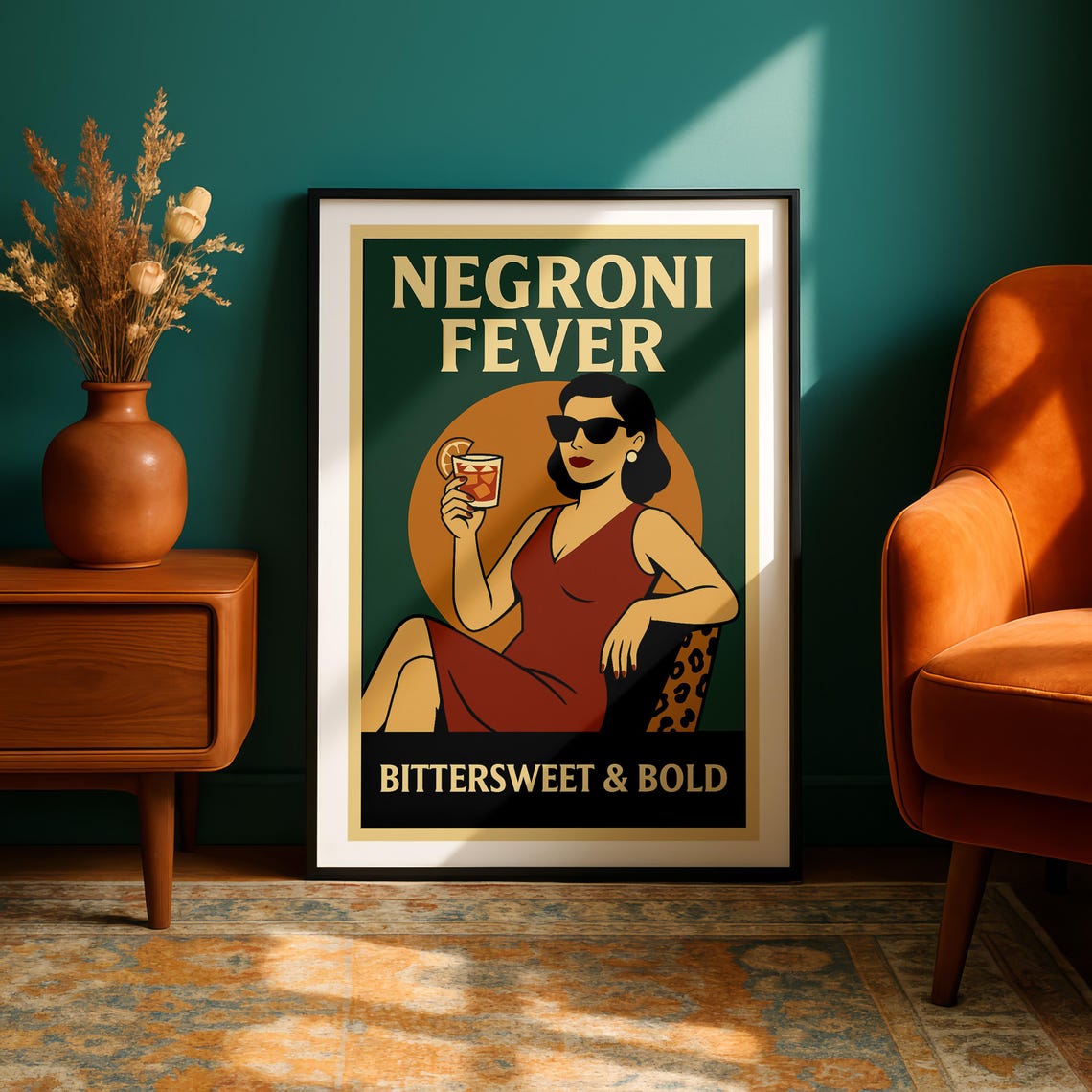 Negroni Fever Retro Cocktail Pinup Bittersweet And Bold Poster