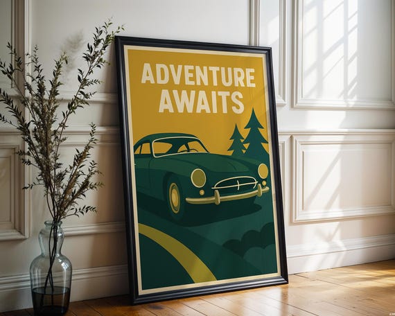 Retro Car Road Trip Travel Poster