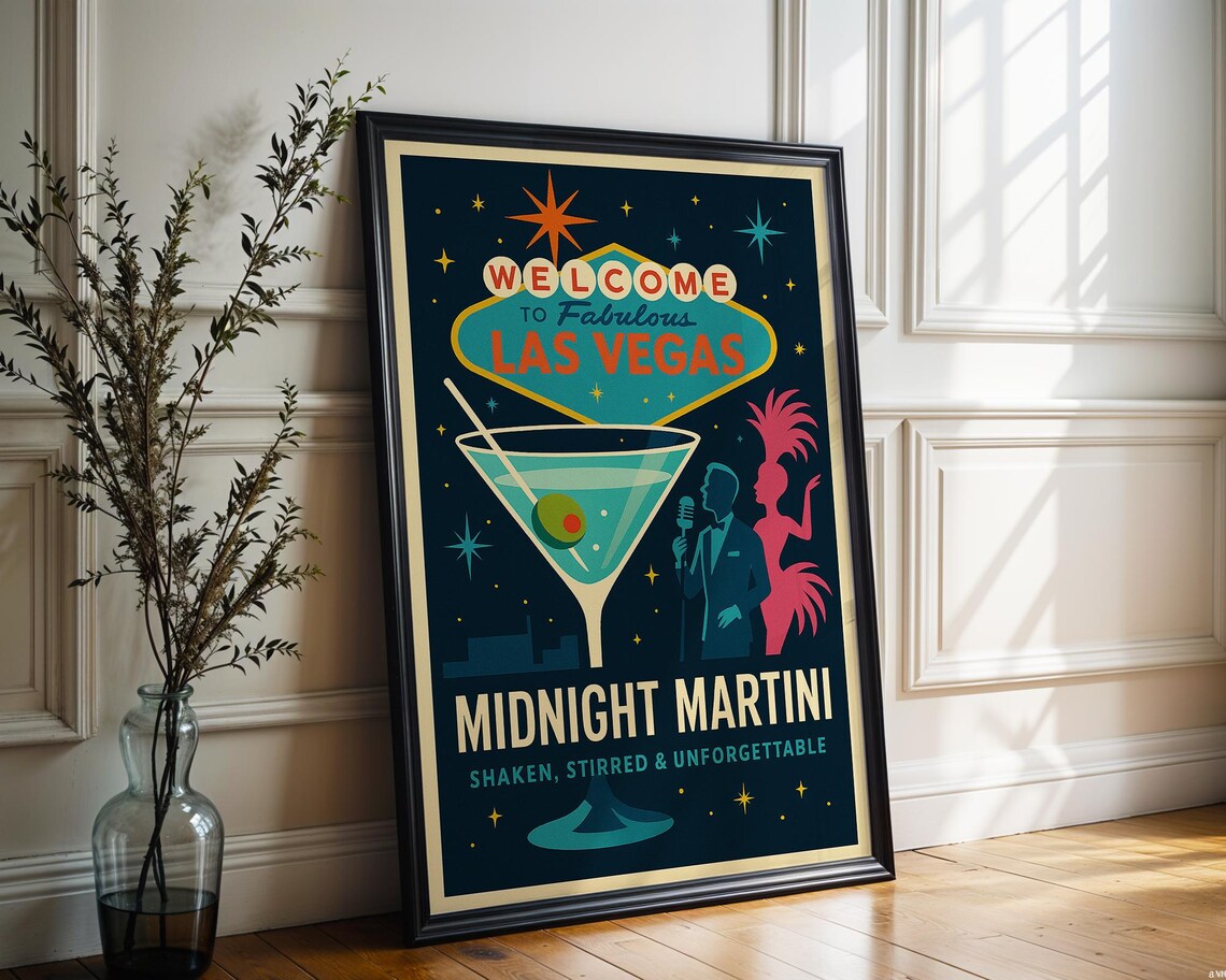Midnight Martini Welcome To Las Vegas Retro Cocktail Bar Art Poster