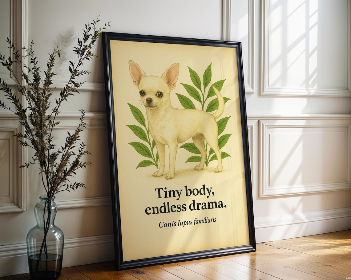 Chihuahua Dog Funny Tiny Body Endless Drama Botanical Poster