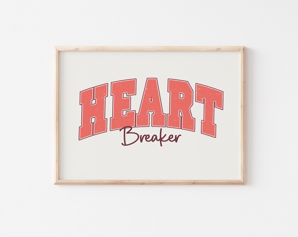 Heart Breaker Retro Varsity Collegiate Red Typographic Poster
