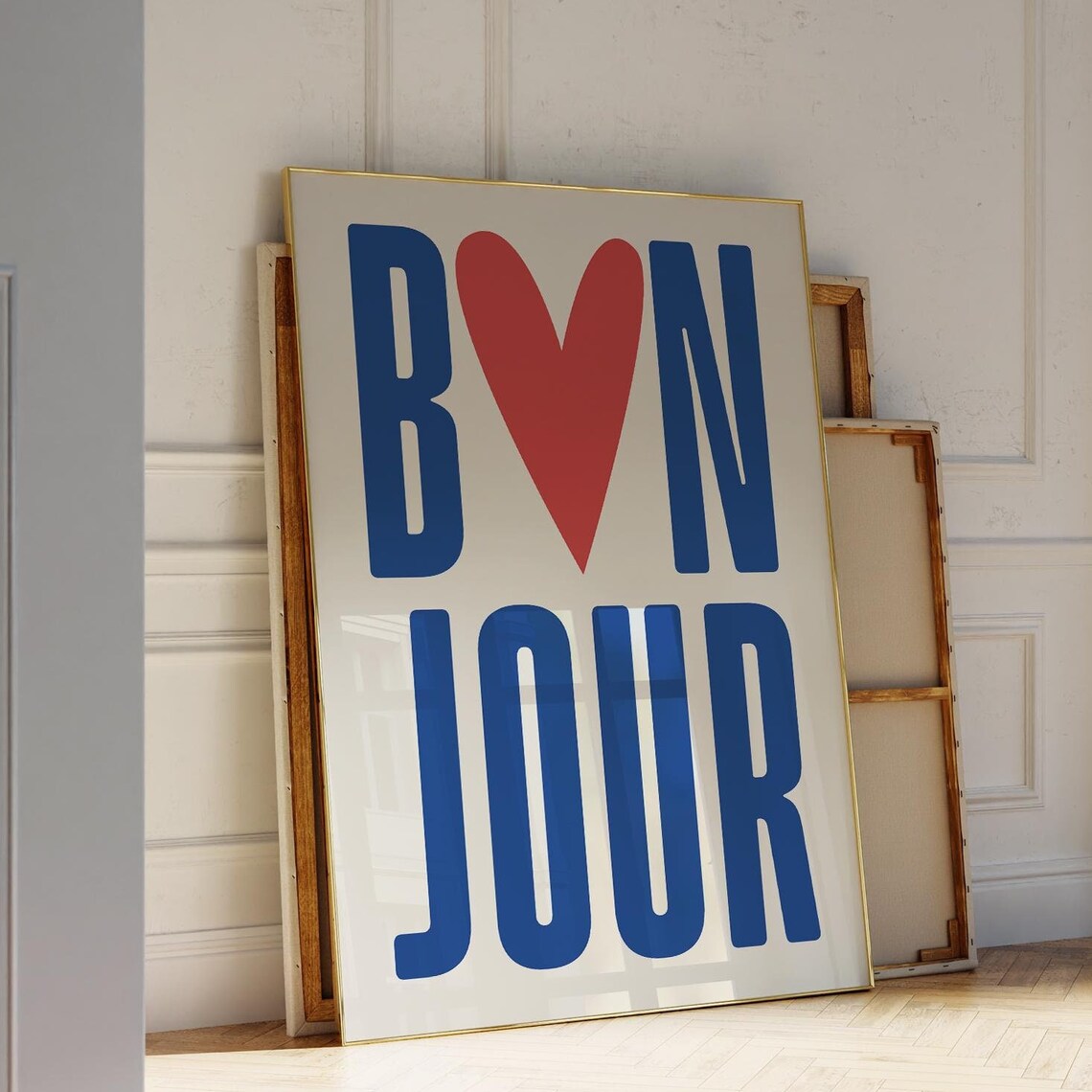 Bonjour Retro Typography Poster, French Quote Decor