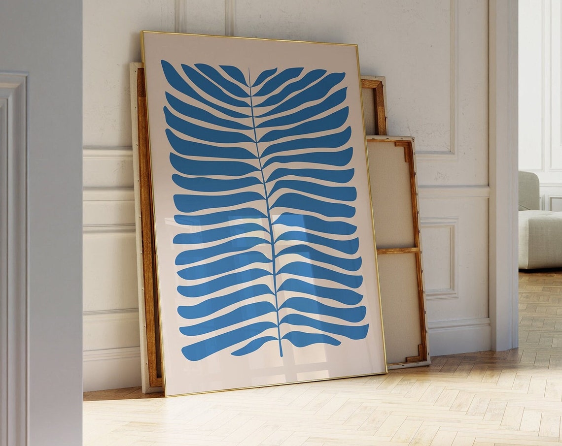 Cobalt Blue Palm Frond Botanical Mid Century Modern Art Poster - Image 3