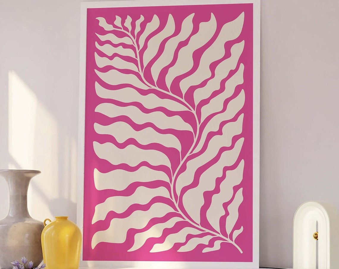 Botanical Print Art Pink Abstract Floral Art Cute Trendy Wall Art Eclectic Maximalist Wall Art