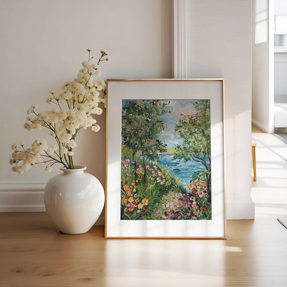 Monet-Inspired Willow Pond Garden Art Print