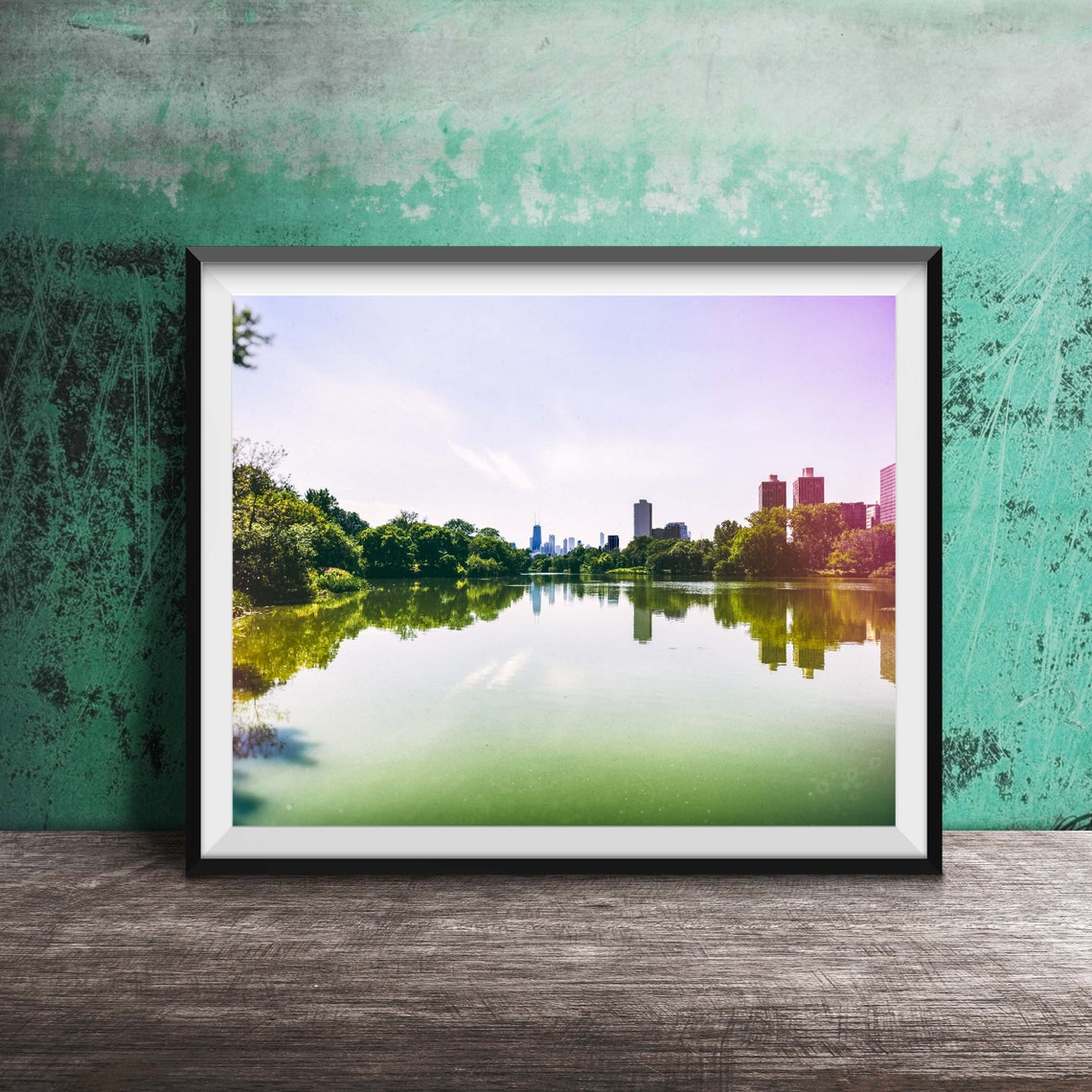 Chicago Skyline Over North Pond Lincoln Park Reflection Poster