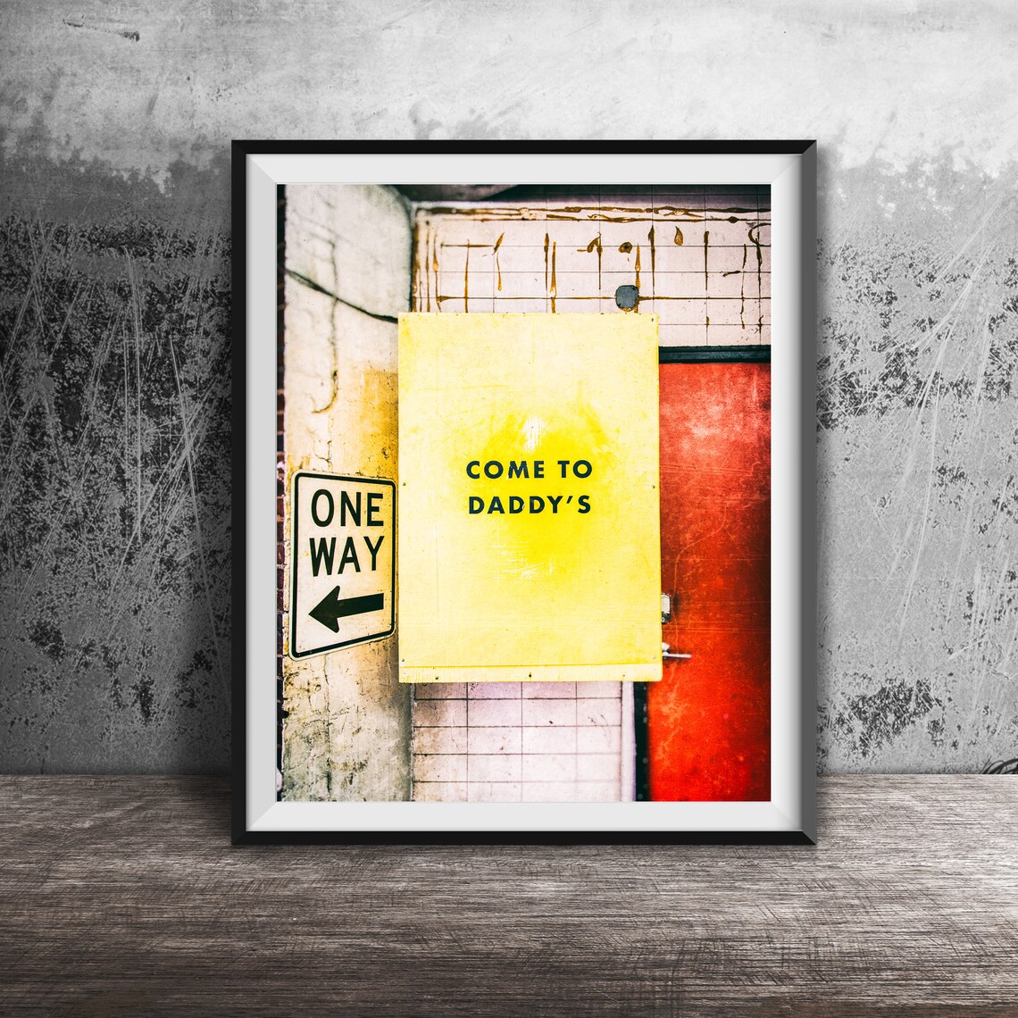 Come to Daddy's Cheeky Yellow Sign Red Door Street Photo Print