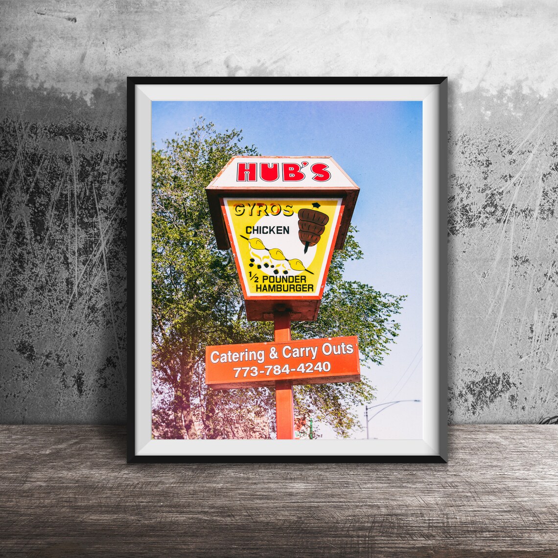 Hub's Gyros Chicken Burgers Retro Roadside Food Sign Photo Poster