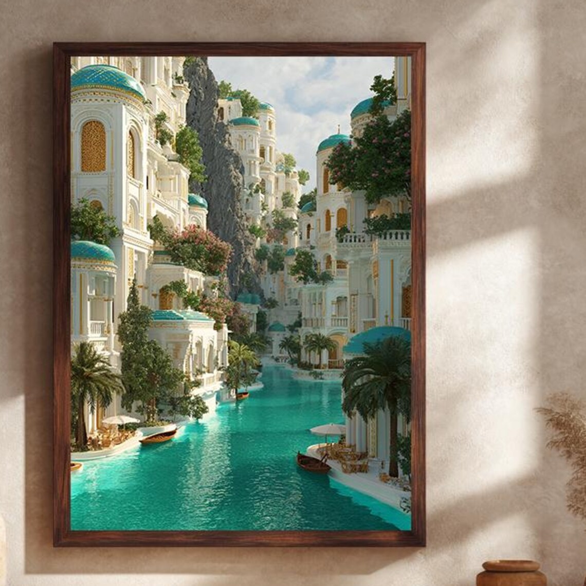 Fantasy Canal City Turquoise Water Domes Dream Travel Art Poster