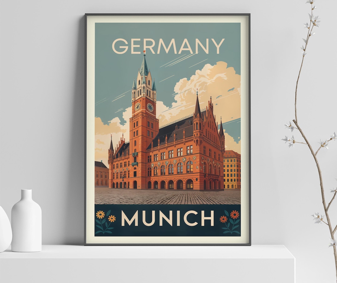 Germany Munich Neues Rathaus Historic Architecture Travel Poster