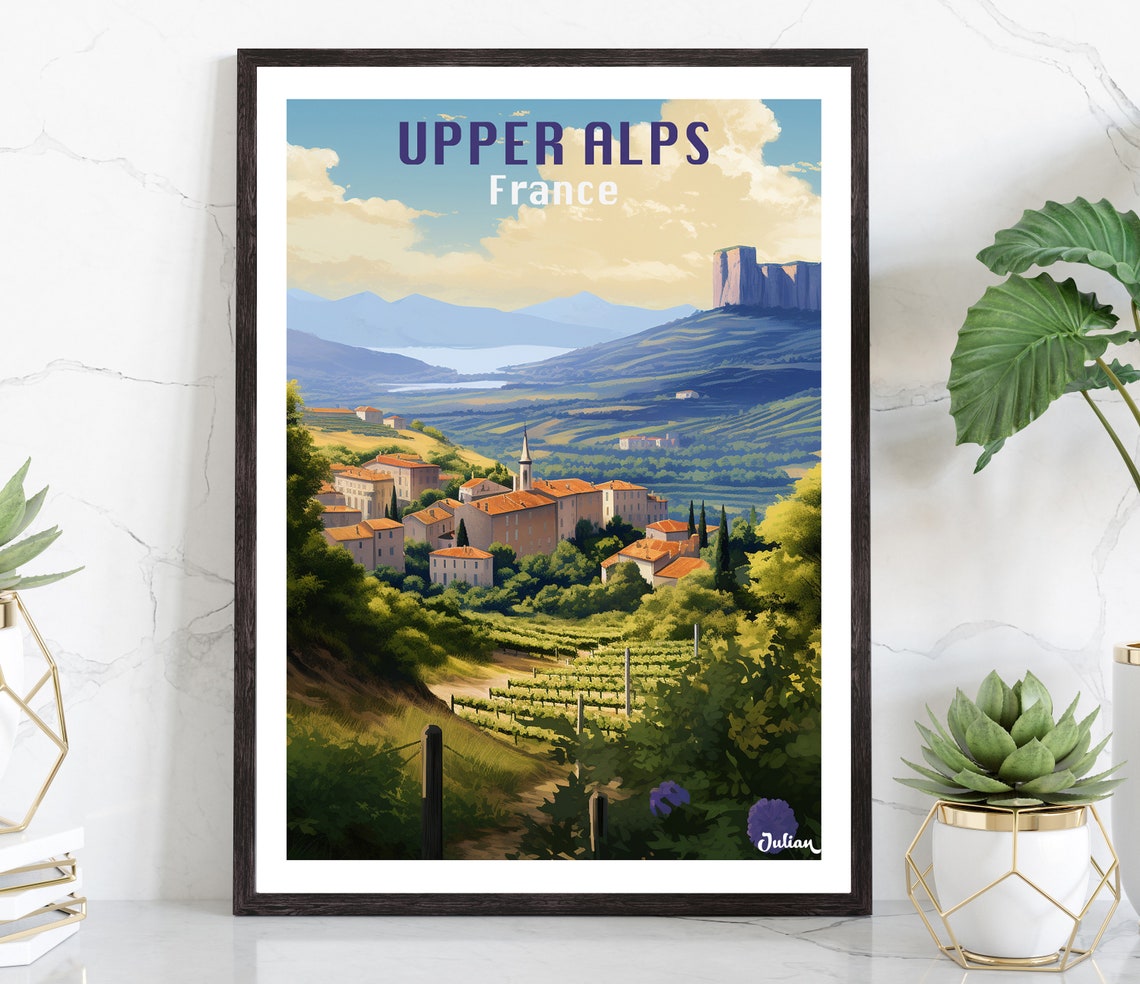 Upper Alps Village Valley with Vineyards France Travel Poster