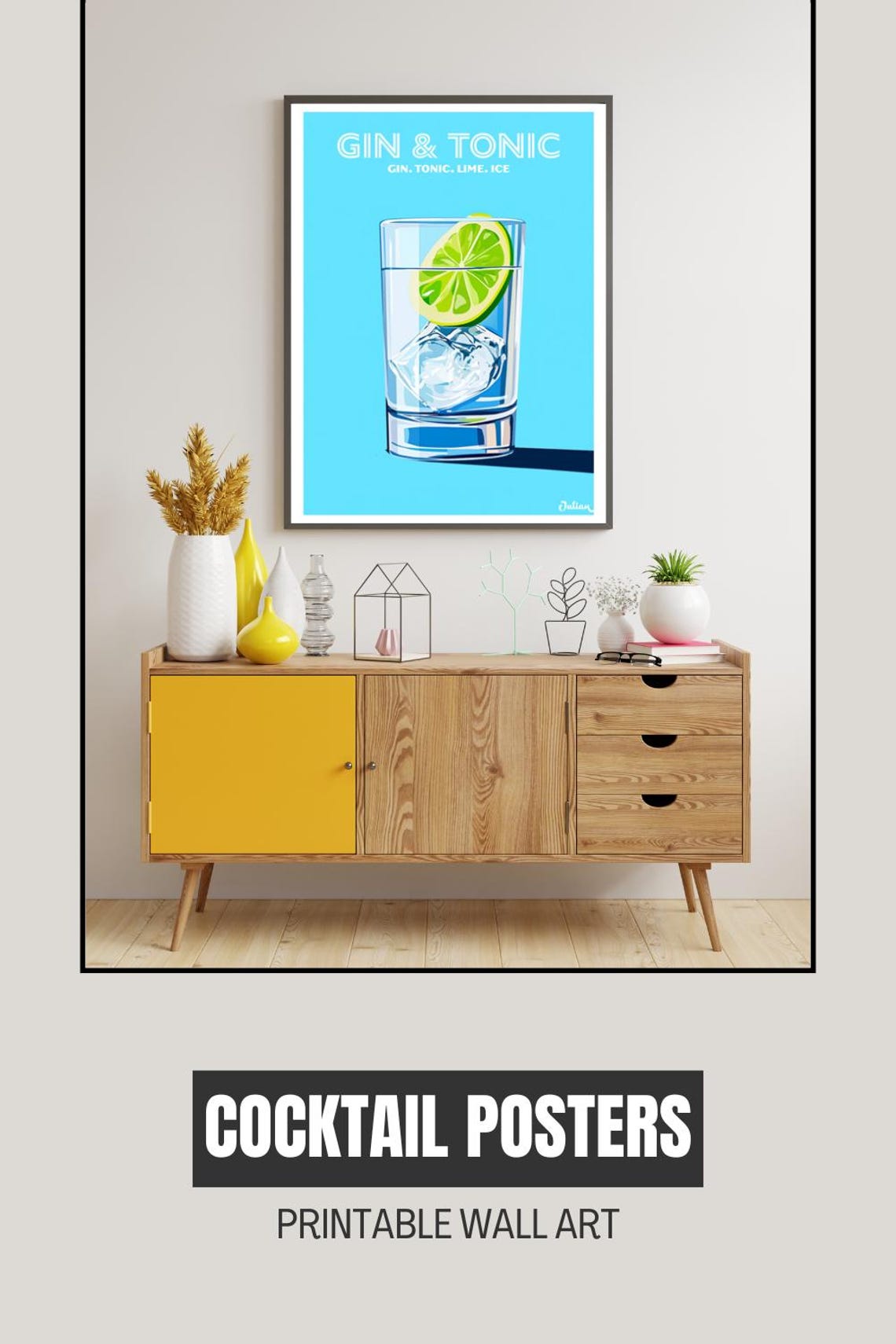 Gin and Tonic Classic Highball Cocktail with Lime Bar Poster - Image 2