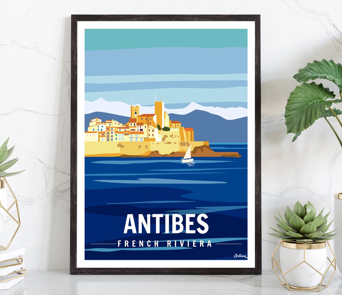 Antibes Golden Old Town Sunset Over the French Riviera Sea Poster