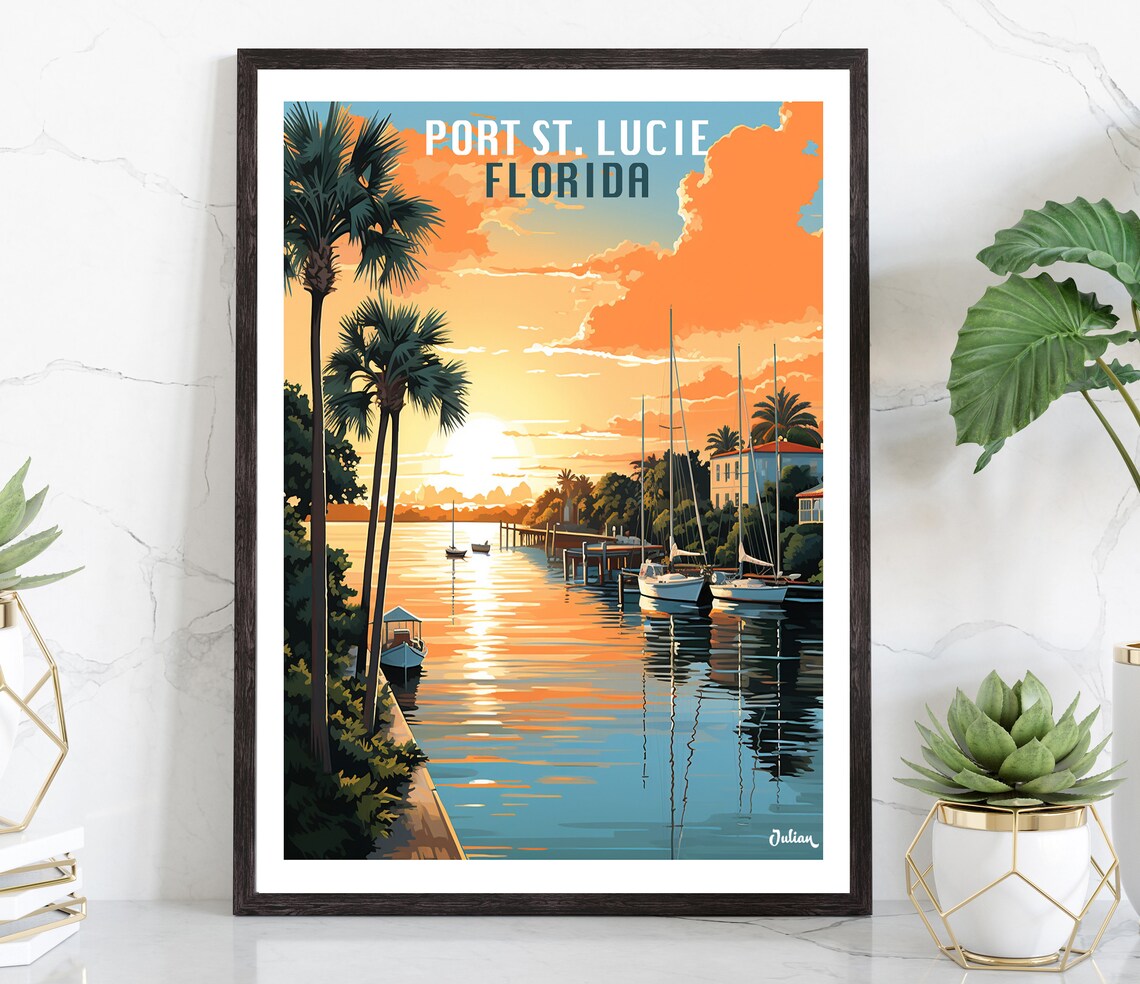 Port St. Lucie Marina Sunset Sailboats Florida Travel Poster