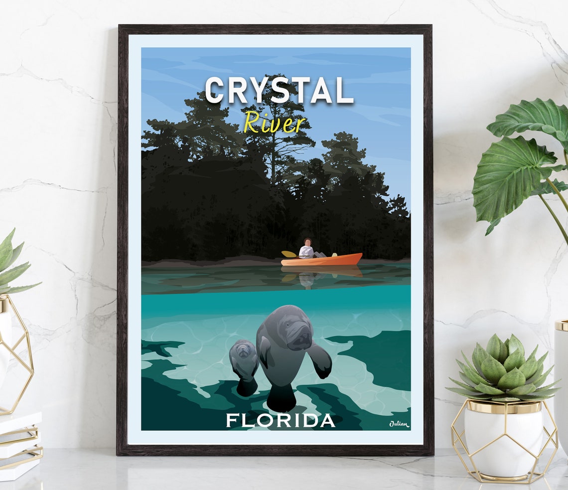 Crystal River Florida Manatee Cove in Turquoise Water Travel Poster