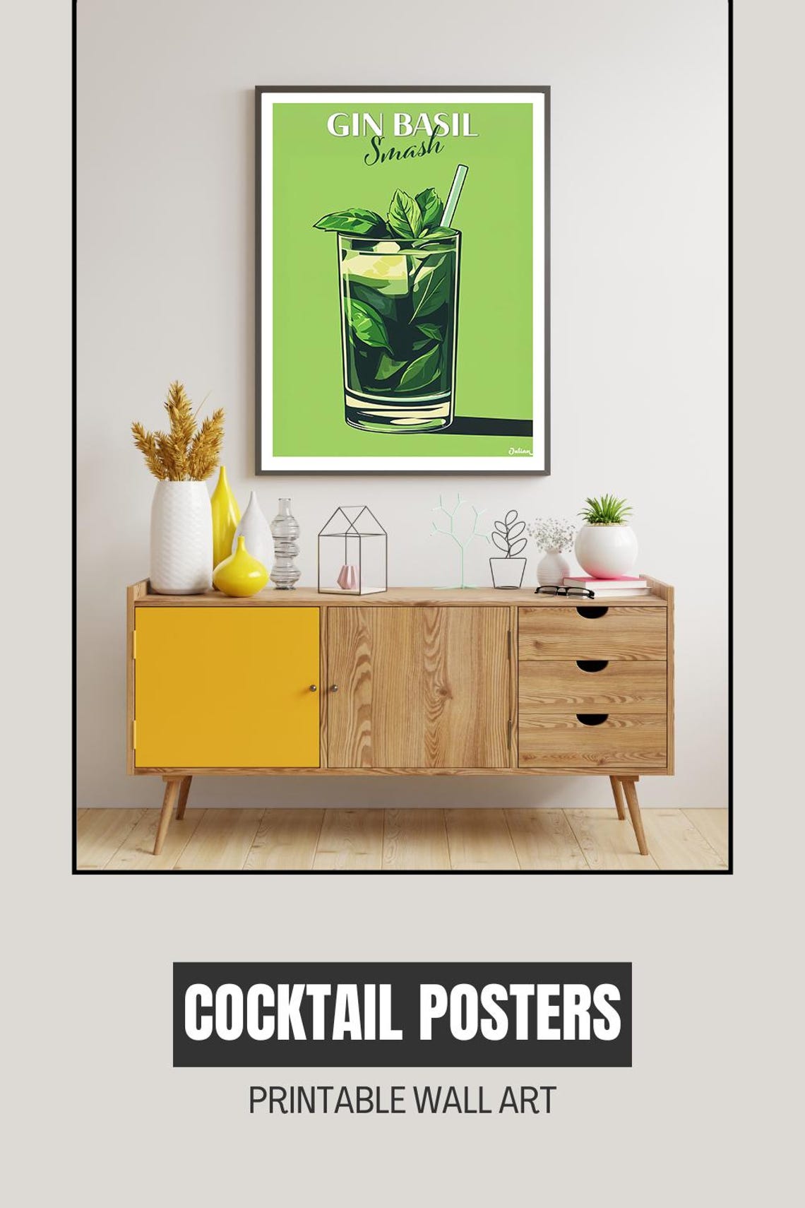 Gin Basil Smash Fresh Green Herbal Cocktail Bar Decor Poster - Image 2
