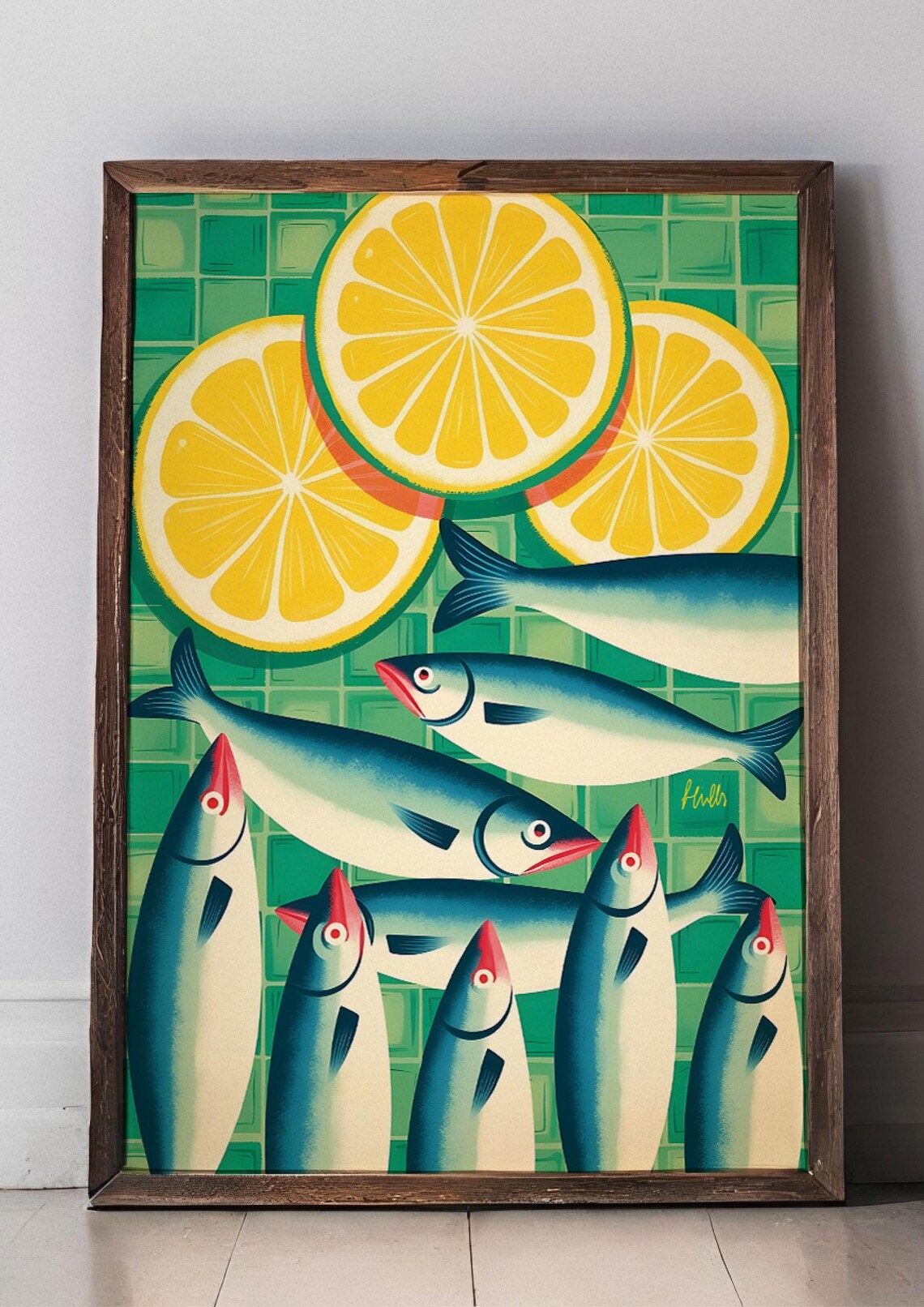Sardines Minimalist Poster, Retro Design