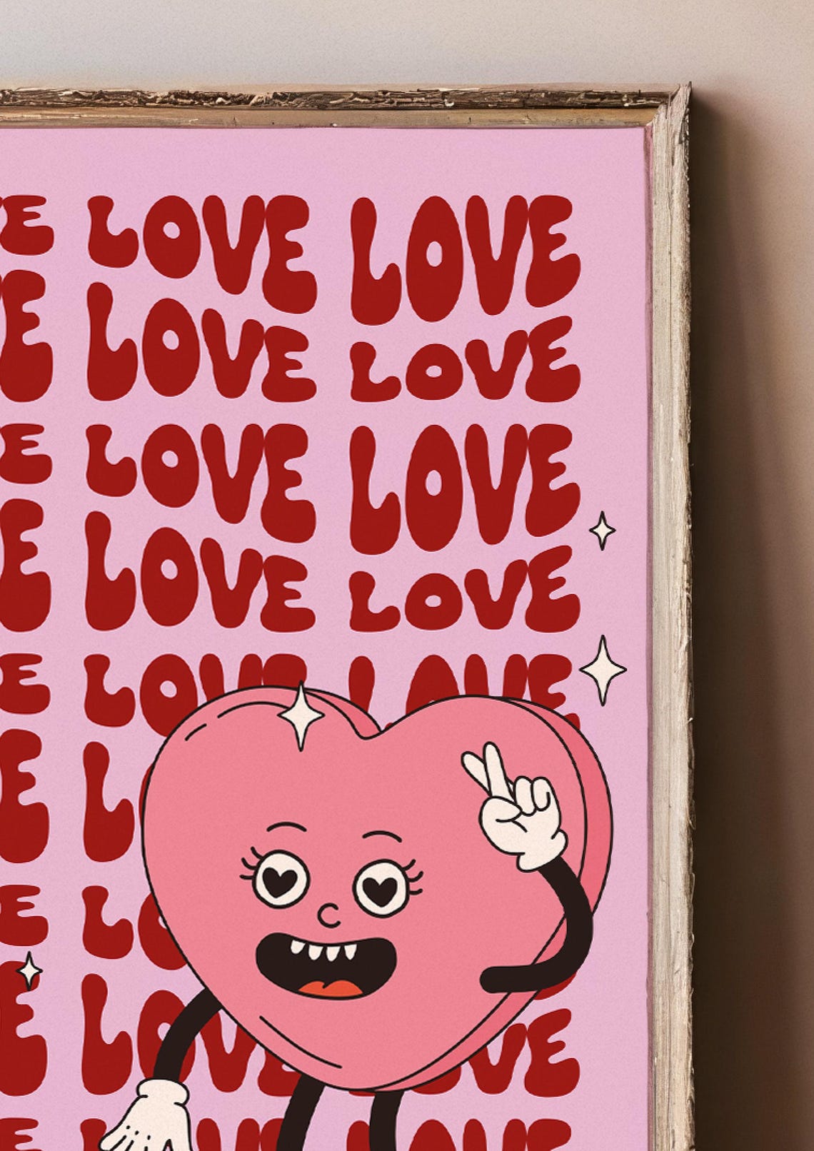Love Love Love Funny Typographic Poster With Heart Red Text On Pink Background A3 File By Default - Image 3
