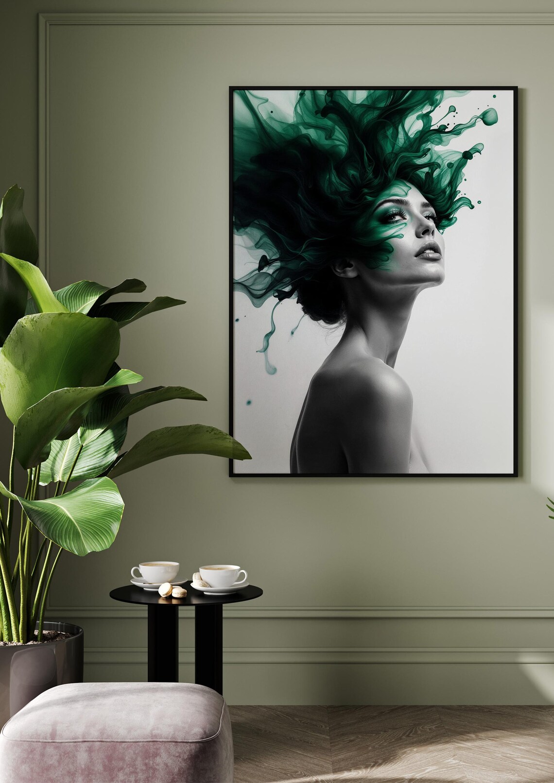 Woman With Green Ink Hair Profile Abstract Artistic Portrait Poster - Image 3