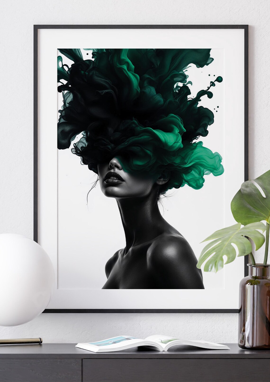 Woman With Green Ink Veil Abstract Artistic Portrait Art Poster - Image 2
