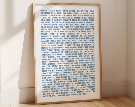 Funny Cowboy Sayings Rules Of The West Western Wisdom Typography Poster