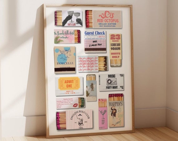 Vintage Matchbook Art, Retro Bar Cart Poster Print