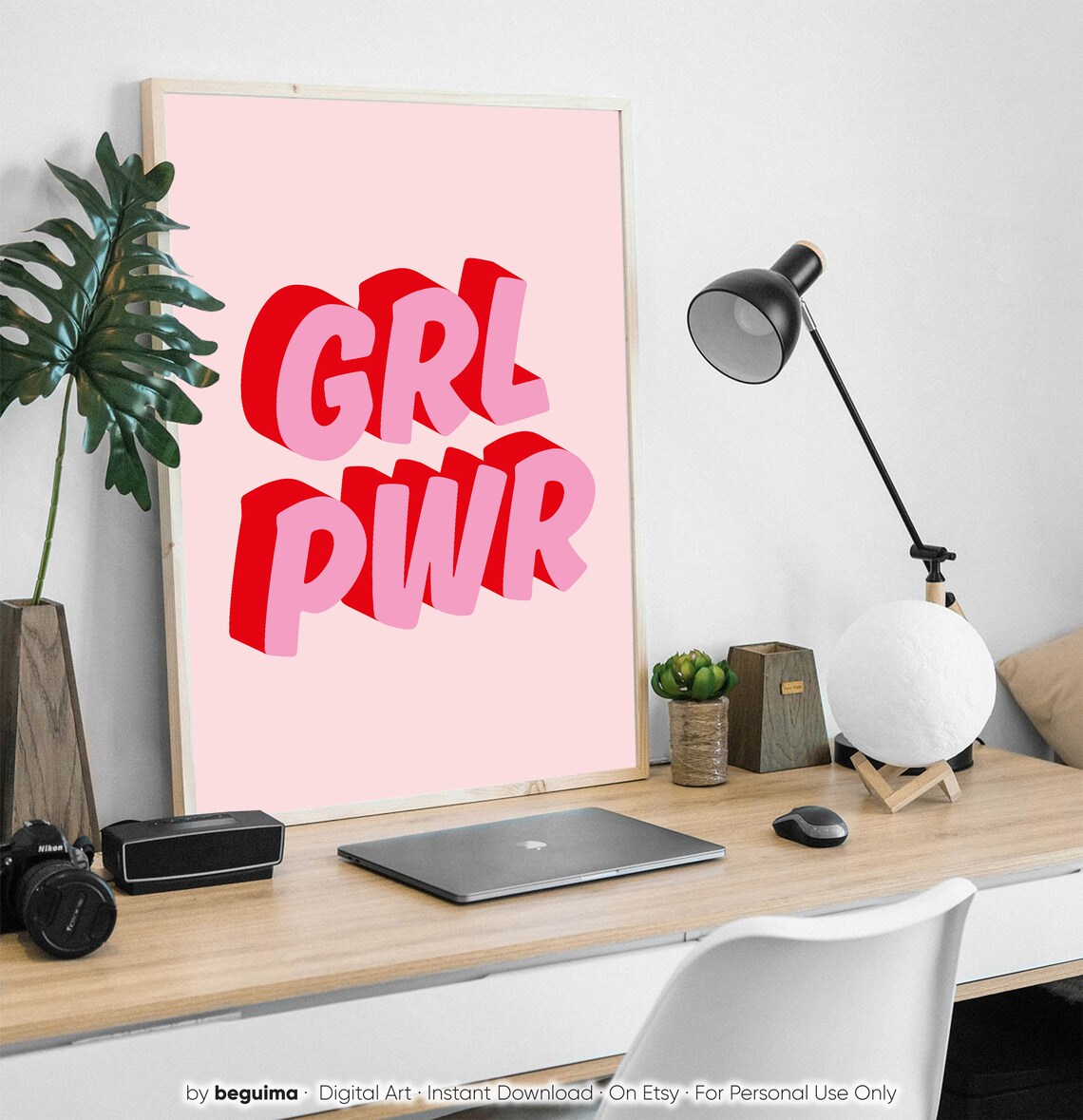 Girl Power Pink Red Feminist Nursery Poster - Image 2
