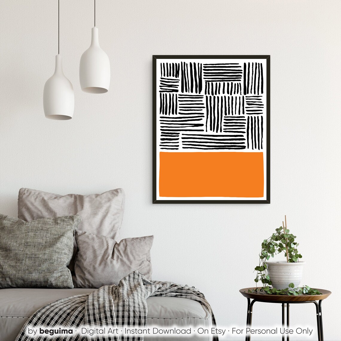 Orange Mid Century Modern Abstract Art Print - Image 2