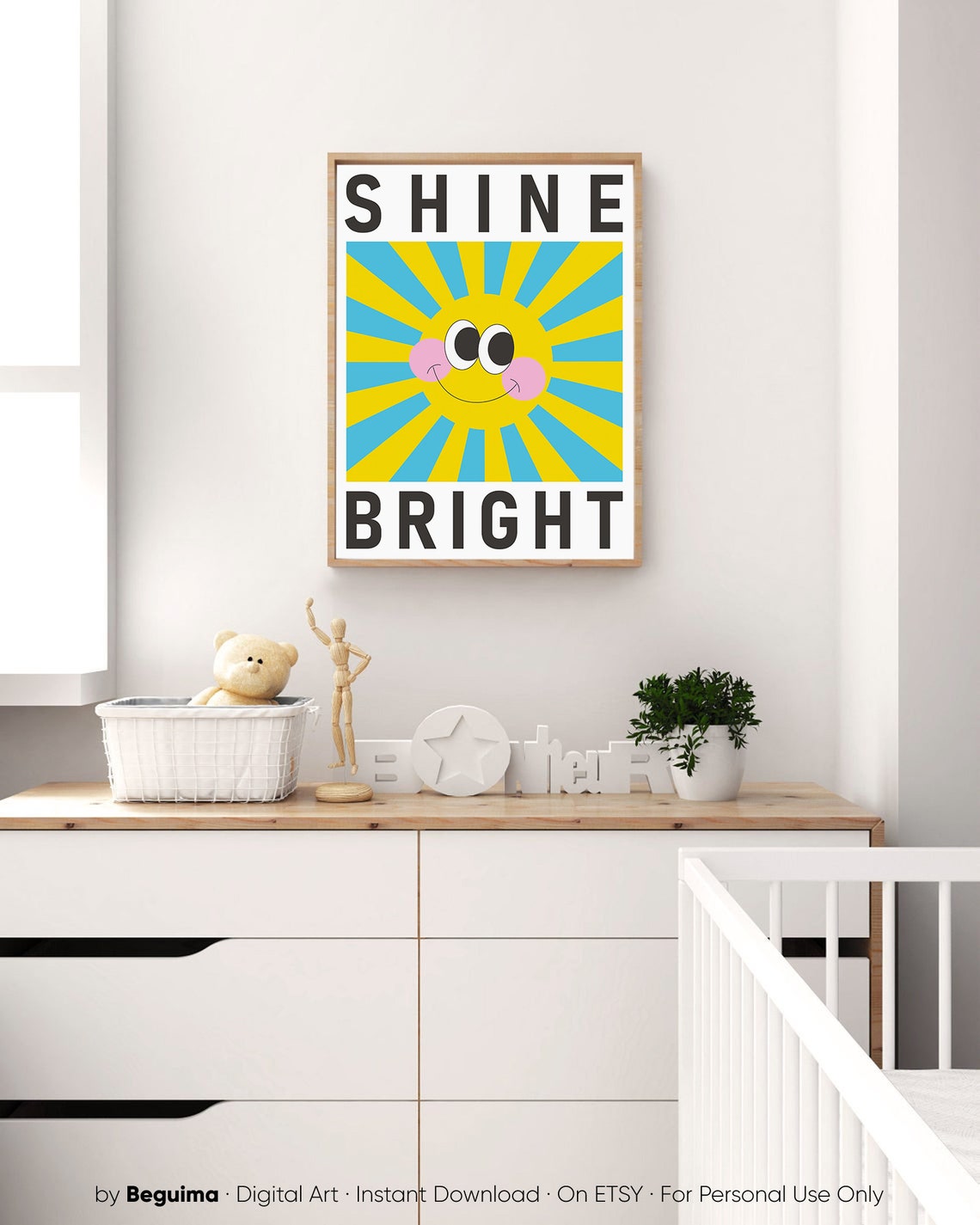Shine Bright Smiling Sun Face Kids Room Nursery Motivational Poster - Image 2