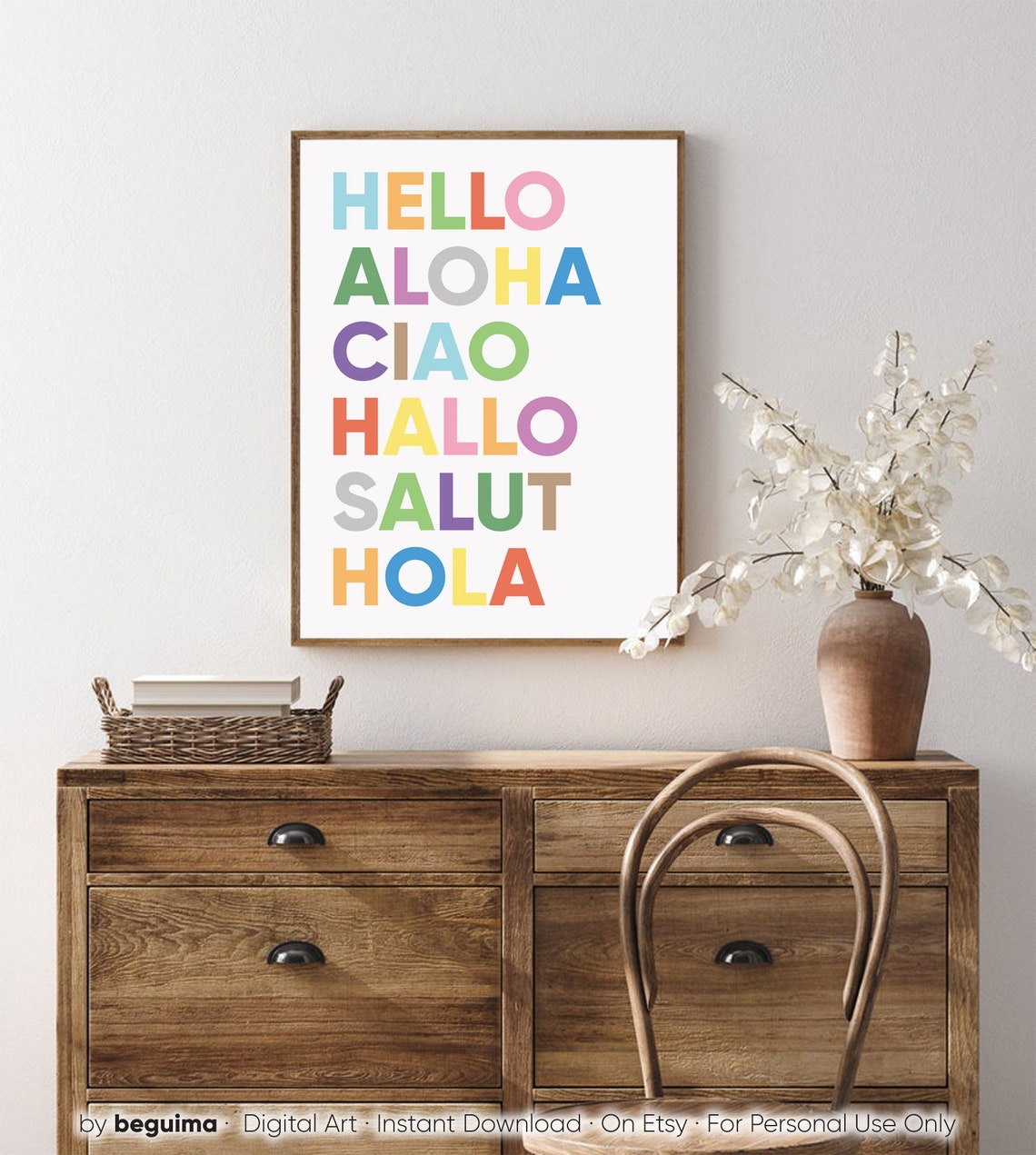 Hello in Six Languages Colorful Greeting Typography Wall Art - Image 4