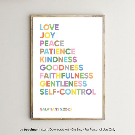 Fruit Of The Spirit Galatians Bible Verse Prints Christian Wall Art Scripture Signs Kids Posters Inspiring Quotes