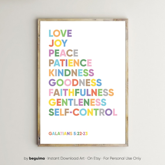 Fruits of the Spirit Galatians Rainbow Christian Scripture Poster